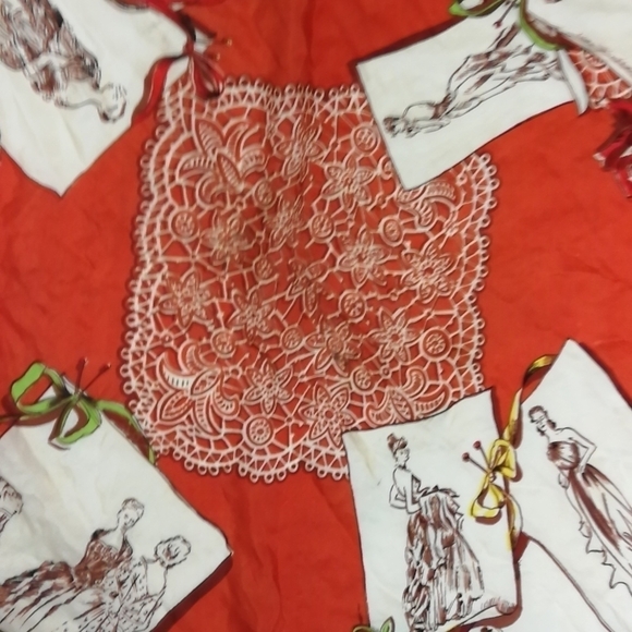 𝅺VTG 20s Antique ORANGE Ladies print scarf -- as is with flaws & torn - Picture 11 of 12